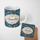 Personalized Custom Name Detailed Marine Life Coral Sea Creatures Seamless Pattern Custom 11oz Ceramic Coffee Tea Mug White Large Handle