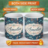 Personalized Custom Name Detailed Marine Life Coral Sea Creatures Seamless Pattern Custom 11oz Ceramic Coffee Tea Mug White Large Handle