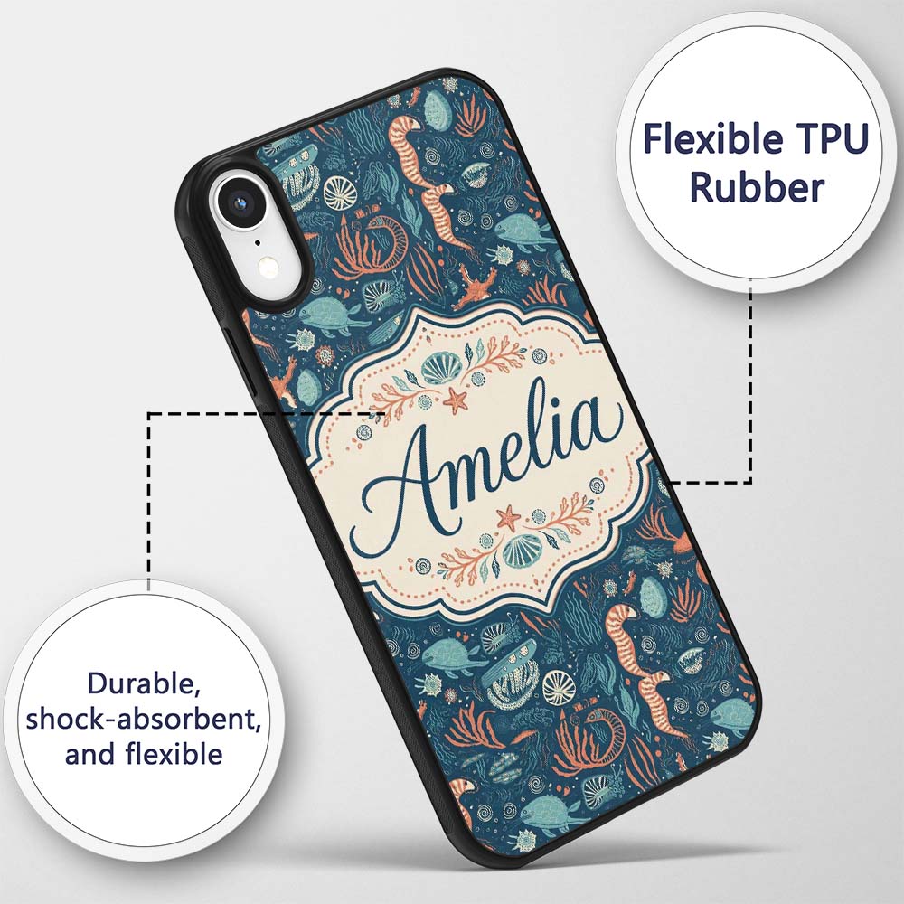 Detailed Marine Life Coral Sea Creatures Seamless Custom Name Protective Phone Case Mobile Cover Durable Everyday Smartphone Shock Resistant