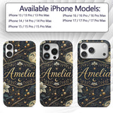 Magical Floral Moon Golden Berries Night Seamless Custom Name Protective Phone Case Mobile Cover Durable Everyday Smartphone Shock Resistant
