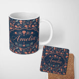 Personalized Custom Name Playful Underwater Ocean Animals Seamless Pattern Name Cute Unique 11oz Ceramic Coffee Tea Mug White Large Handle