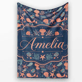 Playful Underwater Ocean Animals Seamless Pattern Name Cute Unique  Personalised Custom Name Super Soft Fleece Blanket Bed Sofa Throw