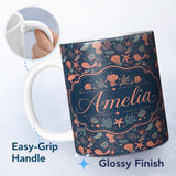 Personalized Custom Name Playful Underwater Ocean Animals Seamless Pattern Name Cute Unique 11oz Ceramic Coffee Tea Mug White Large Handle