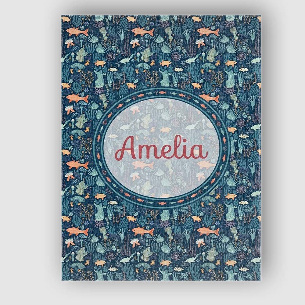 Personalised Name Deep Sea Coral Fish Custom Modern Room Accent Creative Decorator Style Canvas Wall Art Print Decor Picture Ready to Hang