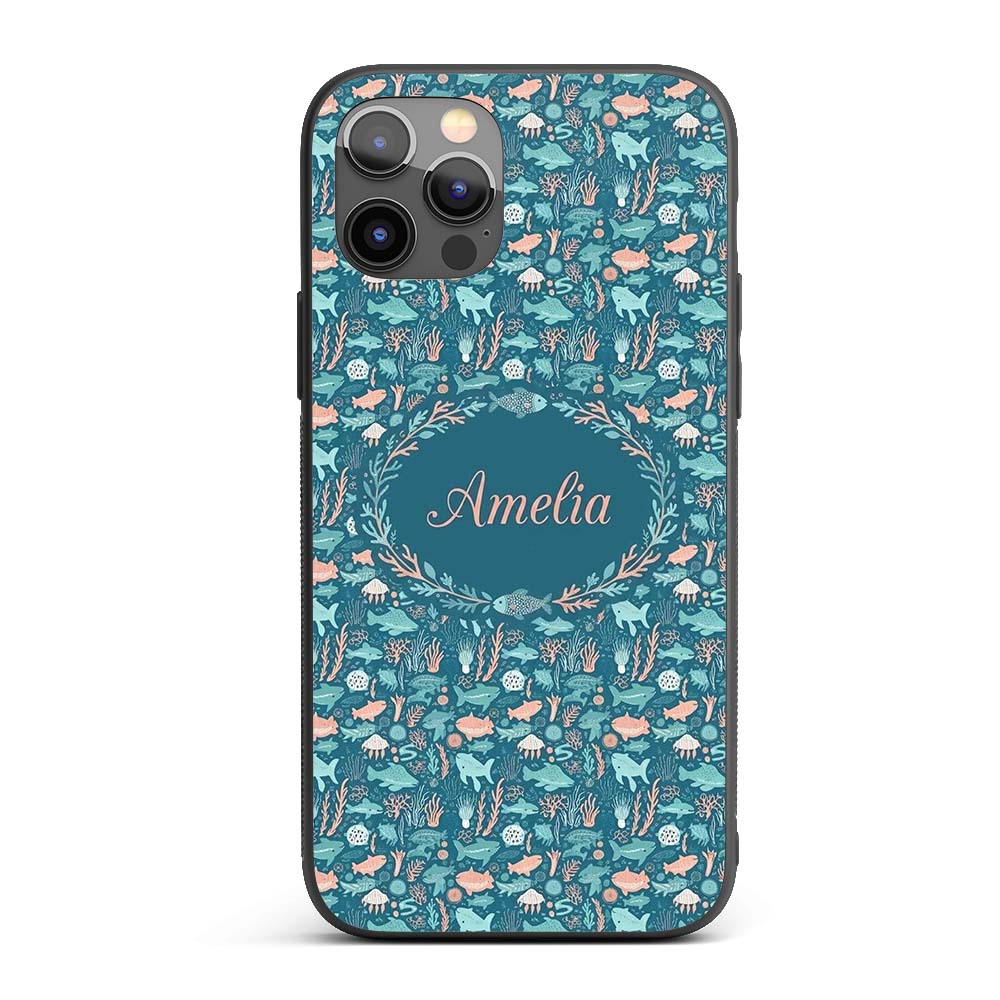 Cute Ocean Sea Life Fish Coral Reef Seamless Custom Name Protective Phone Case Mobile Cover Durable Everyday Smartphone Shock Resistant