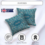 Custom Name Ocean Sea Life Fish Coral Reef Seamless Pattern Name Square Filled Cushion Throw Pillow Sofa Bed Home Decor Zip Washable UK Made