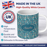 Personalized Custom Name Cute Ocean Sea Life Fish Coral Reef Seamless Pattern Name Unique 11oz Ceramic Coffee Tea Mug White Large Handle
