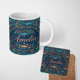 Personalized Custom Name Vibrant Deep Sea Marine Life Fish Coral Seamless Pattern Name Cute 11oz Ceramic Coffee Tea Mug White Large Handle