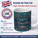 Personalized Custom Name Vibrant Deep Sea Marine Life Fish Coral Seamless Pattern Name Cute 11oz Ceramic Coffee Tea Mug White Large Handle