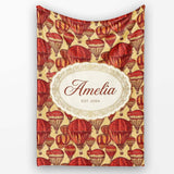 Vintage Red Hot Air Balloons Sky Travel Seamless Pattern Name Cute  Personalised Custom Name Super Soft Fleece Blanket Bed Sofa Throw