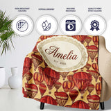 Vintage Red Hot Air Balloons Sky Travel Seamless Pattern Name Cute  Personalised Custom Name Super Soft Fleece Blanket Bed Sofa Throw