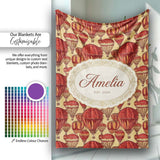 Vintage Red Hot Air Balloons Sky Travel Seamless Pattern Name Cute  Personalised Custom Name Super Soft Fleece Blanket Bed Sofa Throw