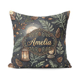 Custom Name Celestial Lantern Moon Leaves Night Seamless Pattern Square Filled Cushion Throw Pillow Sofa Bed Home Decor Zip Washable UK Made