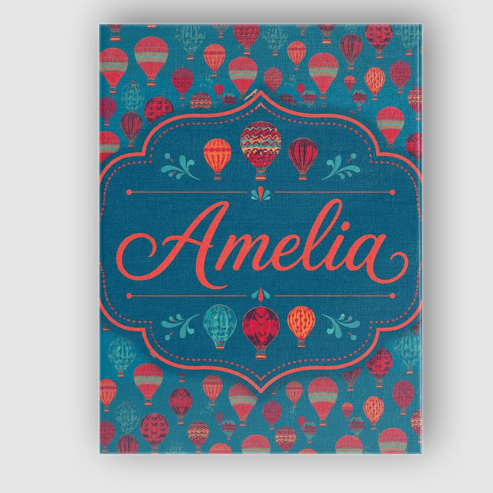 Personalised Name Bright Red Teal Hot Air Custom  Unique Gift Idea Elegant Feature Canvas Wall Art Print Decor Picture Ready to Hang