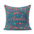 Custom Name Bright Red Teal Hot Air Balloon Sky Seamless Pattern Square Filled Cushion Throw Pillow Sofa Bed Home Decor Zip Washable UK Made