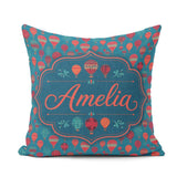 Custom Name Bright Red Teal Hot Air Balloon Sky Seamless Pattern Square Filled Cushion Throw Pillow Sofa Bed Home Decor Zip Washable UK Made