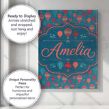 Personalised Name Bright Red Teal Hot Air Custom  Unique Gift Idea Elegant Feature Canvas Wall Art Print Decor Picture Ready to Hang