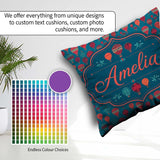 Custom Name Bright Red Teal Hot Air Balloon Sky Seamless Pattern Square Filled Cushion Throw Pillow Sofa Bed Home Decor Zip Washable UK Made