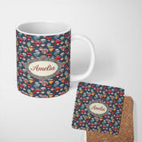 Personalized Custom Name Festive Multicolor Hot Air Balloons Sky Seamless Pattern Name Cute 11oz Ceramic Coffee Tea Mug White Large Handle