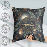 Custom Name Celestial Lantern Moon Leaves Night Seamless Pattern Square Filled Cushion Throw Pillow Sofa Bed Home Decor Zip Washable UK Made