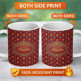 Personalized Custom Name Classic Vintage Hot Air Balloon Red Background Seamless Pattern 11oz Ceramic Coffee Tea Mug White Large Handle
