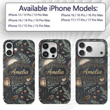Celestial Lantern Moon Pine Leaves Night Seamless Custom Name Protective Phone Case Mobile Cover Durable Everyday Smartphone Shock Resistant