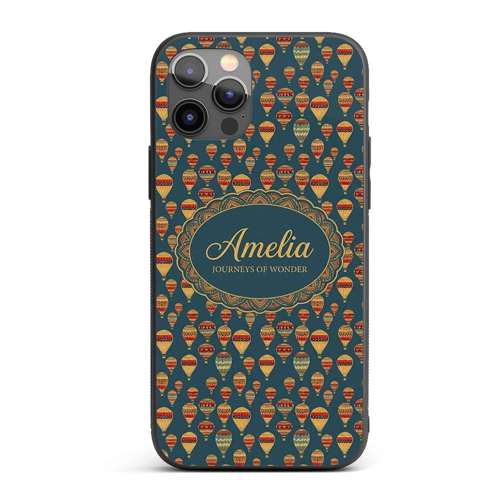 Vintage Style Hot Air Balloons on Printed Design Custom Name Protective Phone Case Mobile Cover Durable Everyday Smartphone Shock Resistant