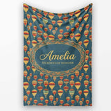 Vintage Style Hot Air Balloons on Teal Sky Seamless Pattern Name  Personalised Custom Name Super Soft Fleece Blanket Bed Sofa Throw