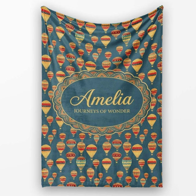 Vintage Style Hot Air Balloons on Teal Sky Seamless Pattern Name  Personalised Custom Name Super Soft Fleece Blanket Bed Sofa Throw