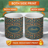 Personalized Custom Name Vintage Style Hot Air Balloons on Teal Sky Seamless Pattern Name 11oz Ceramic Coffee Tea Mug White Large Handle