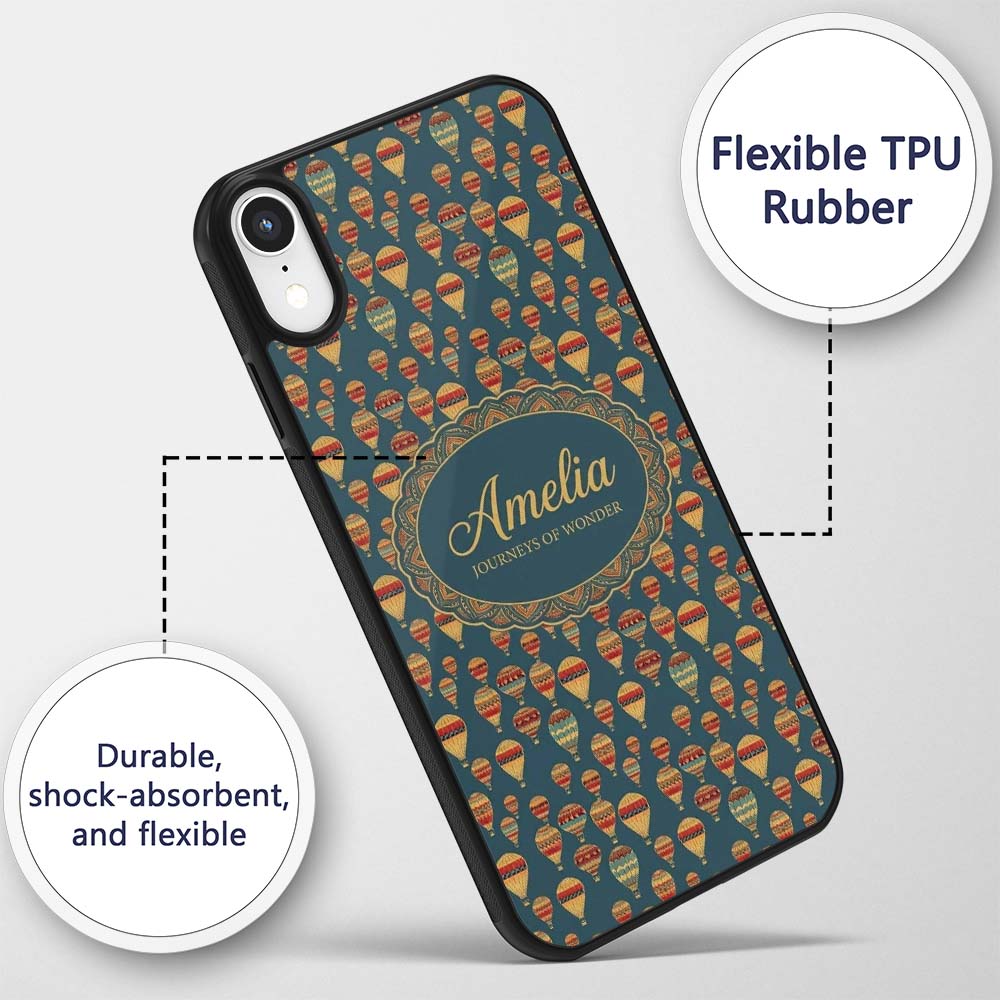 Vintage Style Hot Air Balloons on Printed Design Custom Name Protective Phone Case Mobile Cover Durable Everyday Smartphone Shock Resistant