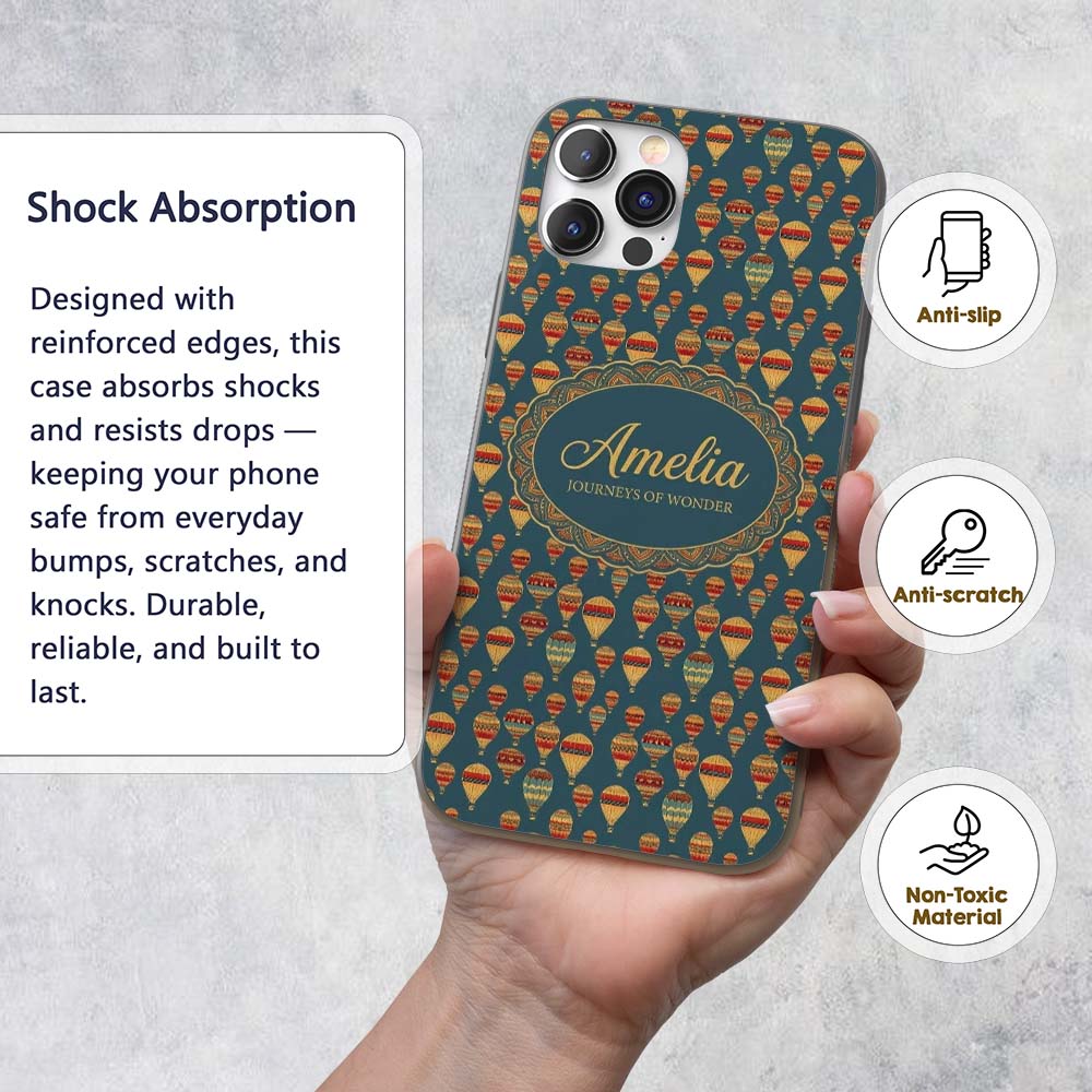 Vintage Style Hot Air Balloons on Printed Design Custom Name Protective Phone Case Mobile Cover Durable Everyday Smartphone Shock Resistant