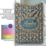 Vintage Style Hot Air Balloons on Teal Sky Seamless Pattern Name  Personalised Custom Name Super Soft Fleece Blanket Bed Sofa Throw