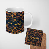 Personalized Custom Name Ornate Night Sky Hot Air Balloons Vintage Seamless Pattern Name Cute 11oz Ceramic Coffee Tea Mug White Large Handle