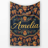 Ornate Night Sky Hot Air Balloons Vintage Seamless Pattern Name Cute  Personalised Custom Name Super Soft Fleece Blanket Bed Sofa Throw