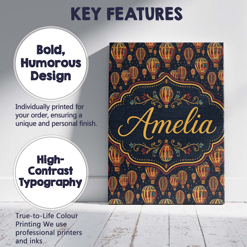 Personalised Name Ornate Night Sky Hot Air Custom  Unique Gift Idea Elegant Feature Canvas Wall Art Print Decor Picture Ready to Hang