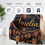Ornate Night Sky Hot Air Balloons Vintage Seamless Pattern Name Cute  Personalised Custom Name Super Soft Fleece Blanket Bed Sofa Throw