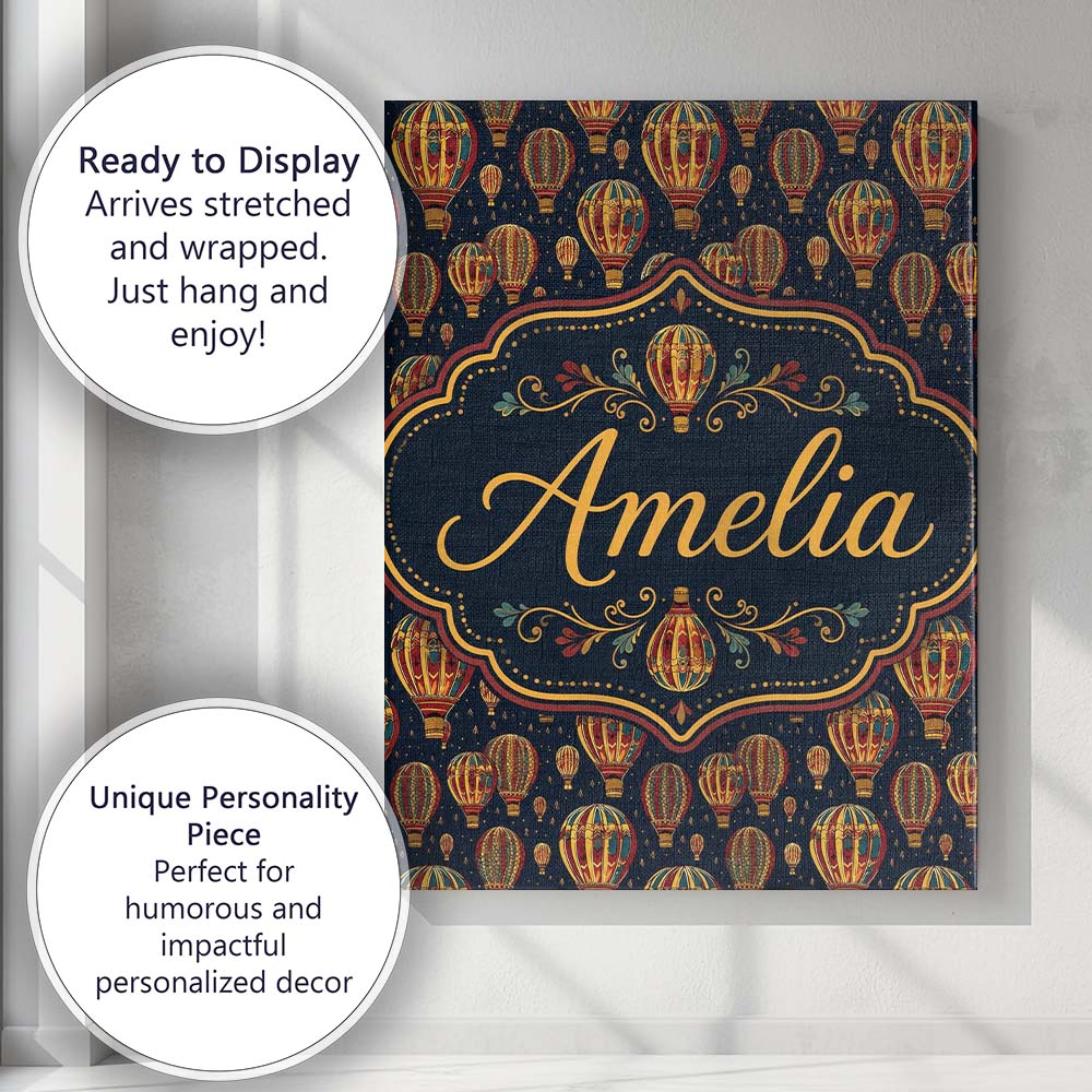 Personalised Name Ornate Night Sky Hot Air Custom  Unique Gift Idea Elegant Feature Canvas Wall Art Print Decor Picture Ready to Hang