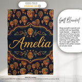 Ornate Night Sky Hot Air Balloons Vintage Seamless Pattern Name Cute  Personalised Custom Name Super Soft Fleece Blanket Bed Sofa Throw