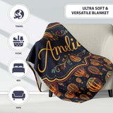 Ornate Night Sky Hot Air Balloons Vintage Seamless Pattern Name Cute  Personalised Custom Name Super Soft Fleece Blanket Bed Sofa Throw
