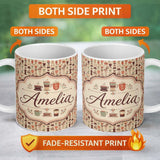 Personalized Custom Name Coffee Cups Kitchen Utensils Seamless Pattern Custom Name Cute 11oz Ceramic Coffee Tea Mug White Large Handle