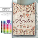 Coffee Cups  Utensils Seamless Pattern  Cute  Personalised Custom Name Super Soft Fleece Blanket Bed Sofa Throw