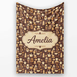 Classic Brown Coffee Maker Cups Vintage Seamless Pattern Name Cute  Personalised Custom Name Super Soft Fleece Blanket Bed Sofa Throw