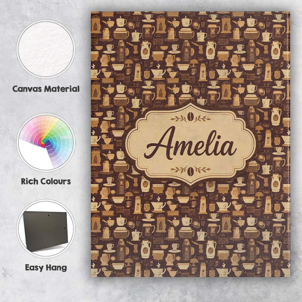 Personalised Name Classic Brown Coffee Custom  Modern Room Accent Elegant Feature Canvas Wall Art Print Decor Picture Ready to Hang