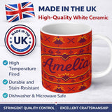 Personalized Custom Name Cute Red Orange Knitted Heart Nordic Warm Festive Seamless Pattern 11oz Ceramic Coffee Tea Mug White Large Handle