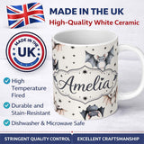 Personalized Custom Name Cute Watercolor Bats and Stars Seamless Pattern Light Neutral Lovely 11oz Ceramic Coffee Tea Mug White Large Handle