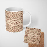 Personalized Custom Name Cozy Cafe Coffee Cups Kitchen Tools Seamless Pattern Name Cute 11oz Ceramic Coffee Tea Mug White Large Handle