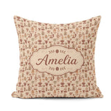 Custom Name Cozy Cafe Cups Tools Seamless Pattern Name Cute Square Filled Cushion Throw Pillow Sofa Bed Home Decor Zip Washable UK Made