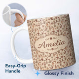 Personalized Custom Name Cozy Cafe Coffee Cups Kitchen Tools Seamless Pattern Name Cute 11oz Ceramic Coffee Tea Mug White Large Handle