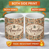Personalized Custom Name Vintage Kitchen Coffee Tools Appliances Seamless Pattern Name Cute 11oz Ceramic Coffee Tea Mug White Large Handle